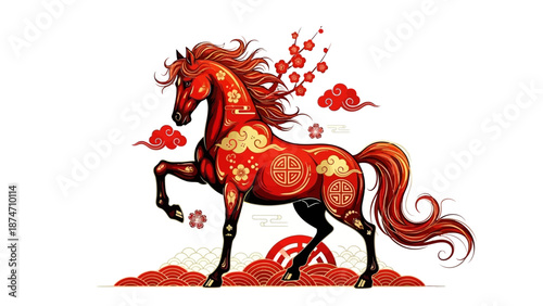 Red Horse with Flowing Mane and Tail.