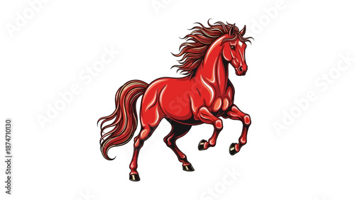 Red Horse Running with Flowing Mane.