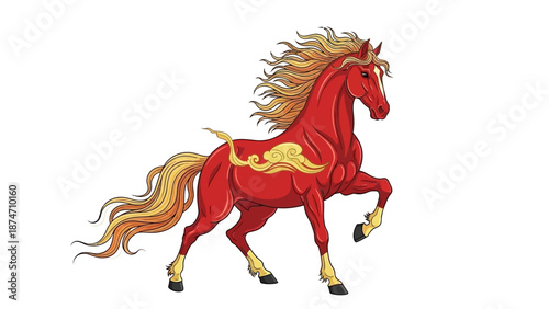 Red Horse with Golden Mane Running.