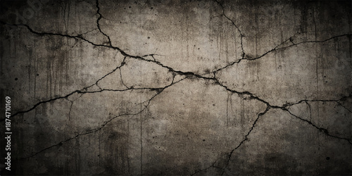 Abstract grunge background of a dirty gray concrete surface featuring an old cracked stone wall texture with a rough broken pattern on weathered cement material