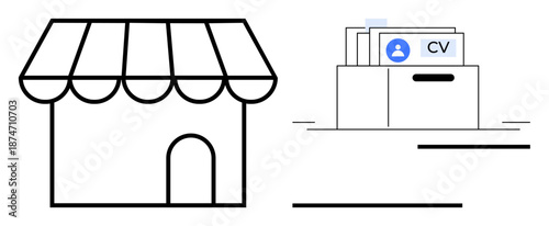 Employment concept. Employment involves small businesses and career opportunities with resumes. Employment highlights job-seeking, small enterprise growth, and workforce management. For HR, startups