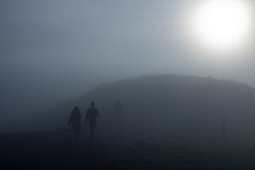 Silhouettes on Foggy Hill