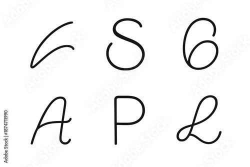 Minimal Icon Design. Identity Sign set in outline vector style : minimal emblem, crafted swoosh, curved initial hint, polished bead, refined stroke, subtle loop