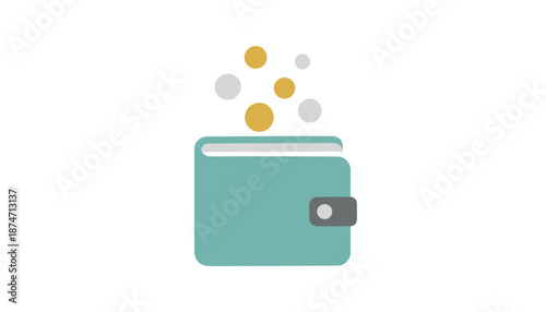 Teal wallet with money coins spilling out