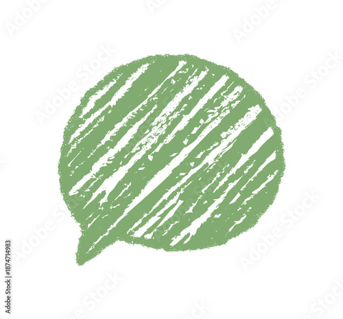 Fluid green chat bubble in chalk sketch style forms a circular icon. Diagonal lines give speech and message feeling, perfect for talk, comment and communication or conversation concept backgrounds.