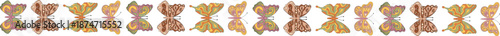 Groovy y2k butterfly border pattern in funky 70s style. Vibrant floral motif with colorful retro influence, playful and fun design with a vintage touch for creative backgrounds and