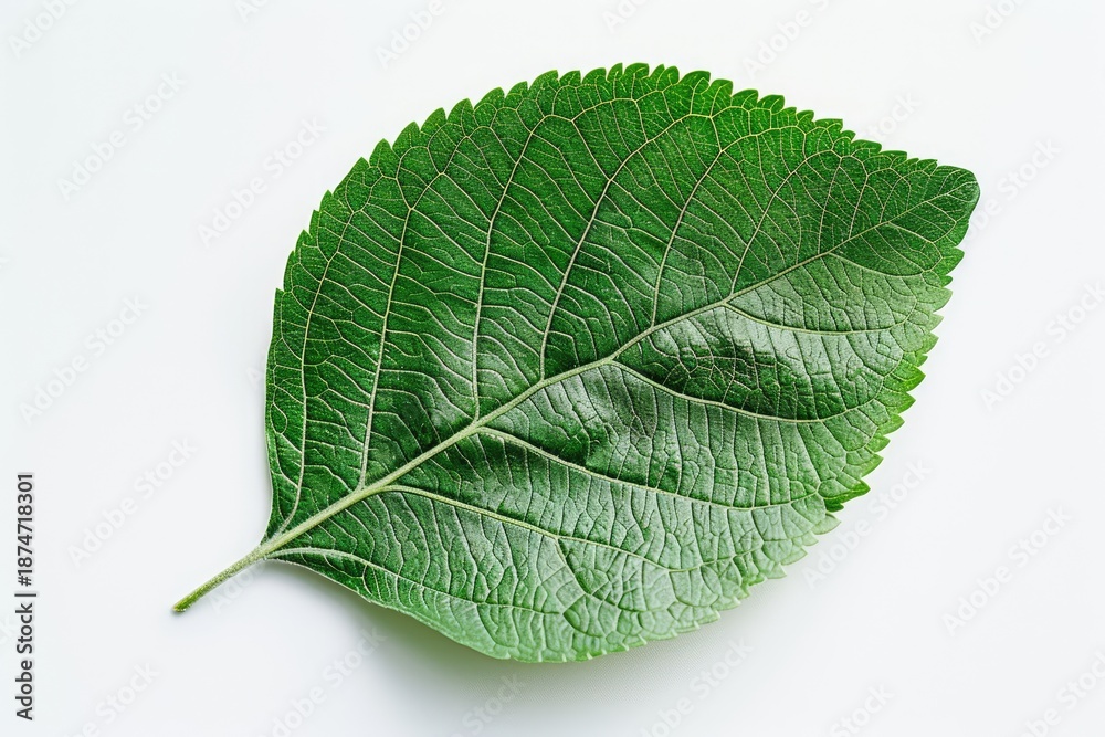 Obraz premium A vibrant, close-up photograph showcasing the intricate details of a green leaf