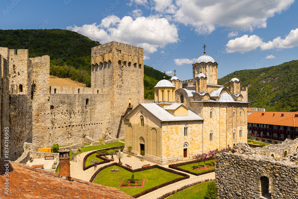 Fototapeta premium Monastery Manasija, XV century orthodox Serbian monastery near Despotovac city, Serbia