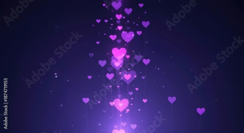 Purple Hearts Background with Sparkling Effect for Romantic Designs and Celebrations