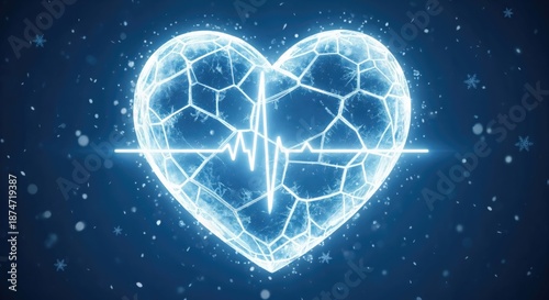 Glowing Heart Illustration with Pulse Line in Abstract Design