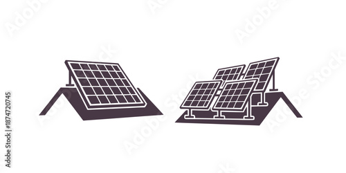 Solar panel vector icon collection for roof. Alternative, eco-friendly, renewable and sustainable energy symbol. Vector illustration