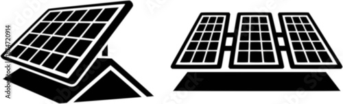 Solar panel vector icon collection for roof. Alternative, eco-friendly, renewable and sustainable energy symbol. Vector illustration