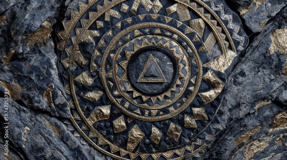 Obraz premium Ancient stone patterns show a mix of geometry and symbols that hint at computation and knowledge. These designs connect to a rich history.