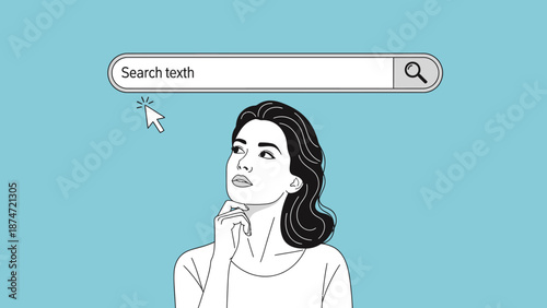 Woman Thinking with Search Bar Illustration.