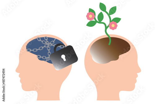 固定マインドセットと成長マインドセットの対比イラスト