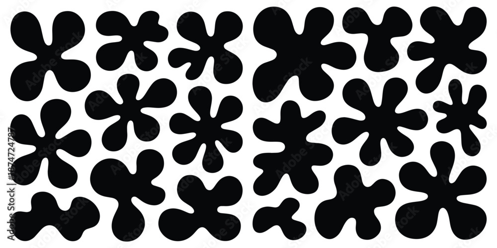 Fototapeta premium Abstract Organic Blob Shapes Black and White Vector Set