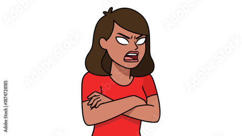 Angry Woman Cartoon with Arms Crossed
