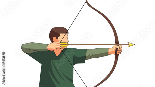 Archer aiming bow and arrow, archery sport