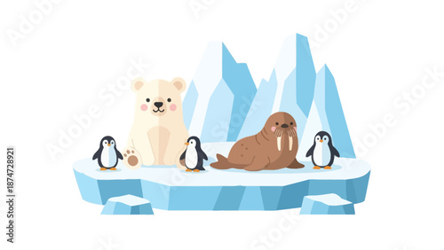 Arctic animals on iceberg illustration