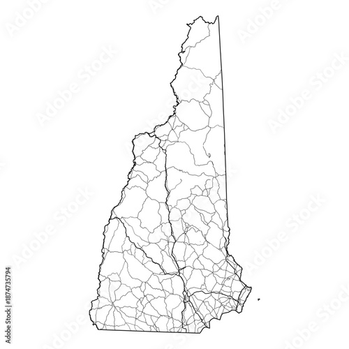 Cuadro en lienzo New Hampshire State Map Road Network Vector SVG Black Lines Wireframe Transparen