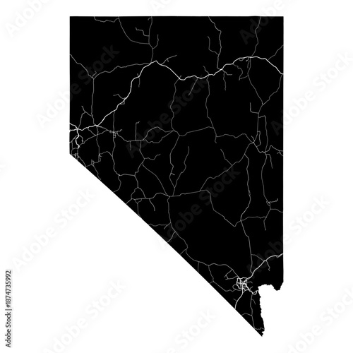 Nevada State Map Road Network Vector SVG Black Silhouette White Highway Lines Transparent Background Isolated Minimalist Cartography