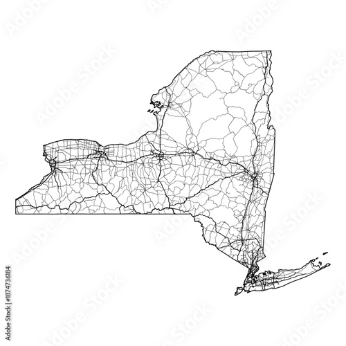 New York State Map Road Network Vector SVG Black Lines Wireframe Transparent Background Isolated Minimalist Cartography