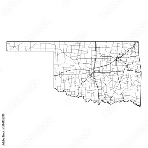 Oklahoma State Map Road Network Vector SVG Black Lines Wireframe Transparent Background Isolated Minimalist Cartography