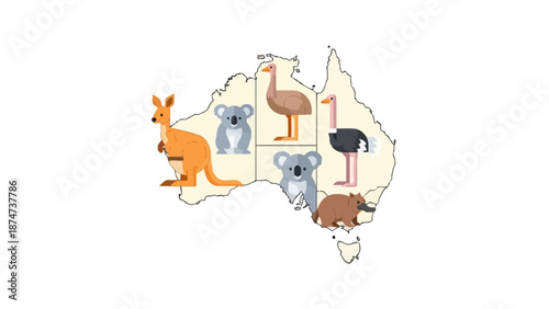Australia Map with Native Animals Illustration