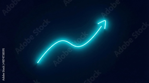 Glowing blue neon arrow trending upward in dark background