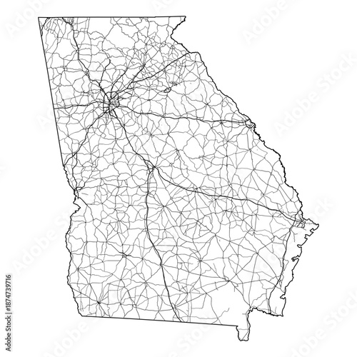 Georgia State Map Road Network Vector SVG Black Lines Wireframe Transparent Background Isolated Minimalist Cartography