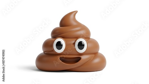Cute 3D rendered brown poop emoji with a happy smiling face isolated on a clean white background.