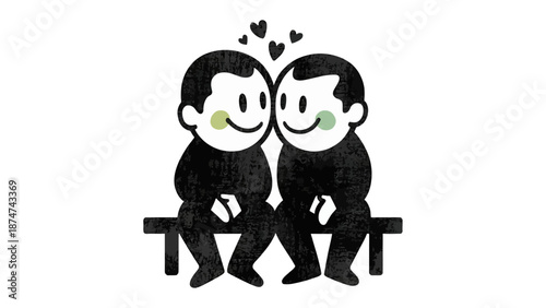 Everlasting Bond: Two figures, united in a symbol of love, sit together sharing a moment of togetherness as hearts float above.