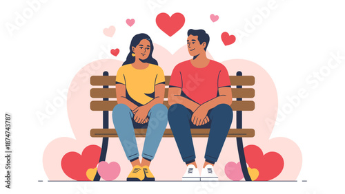 Couple in Love: A tender moment captured as a couple shares a moment of affection, surrounded by floating hearts, evoking the feelings of love and connection.