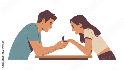 Moment of Promise: A loving couple share a heartfelt moment of commitment, as one presents a ring in a gesture of eternal love and devotion.