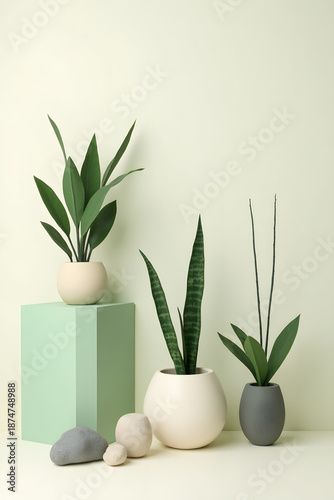 Minimalist Indoor Plant Arrangement with Soft Green Tones