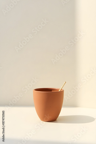 Handmade Clay Pots on Neutral Background