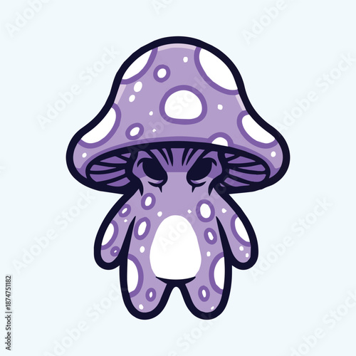 Charming Purple Mushroom Mascot with Big Eyes, a Whimsical Character Illustration