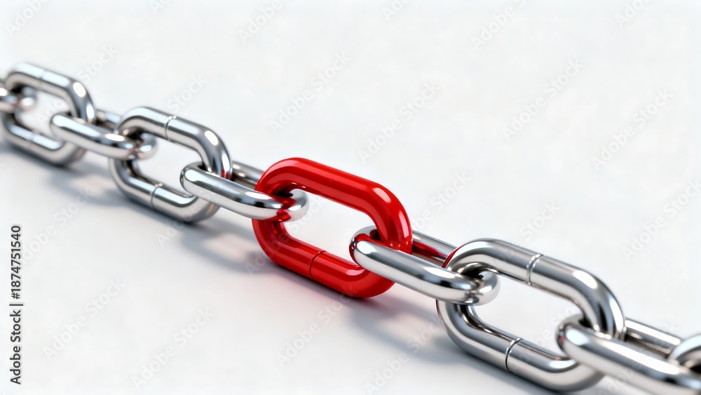 Fototapeta premium Weak Link in the Chain Concept – Red Chain Link Symbolizing Risk