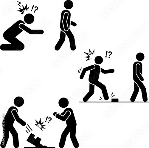 Set of Human Errors and Physical Incidents Vector Illustration for Safety Training