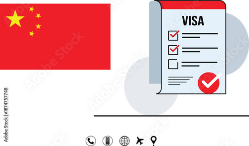 China Flag And Visa Checklist Travel Documentation Concept For Global Business And Immigration.
