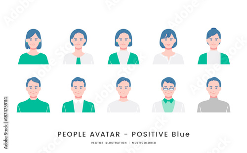 ポジティブな表情の40代〜60代の男女　シンプルなベクターイラストアイコンセット