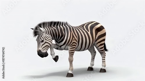Three Zebra Standing Against White Studio Background.