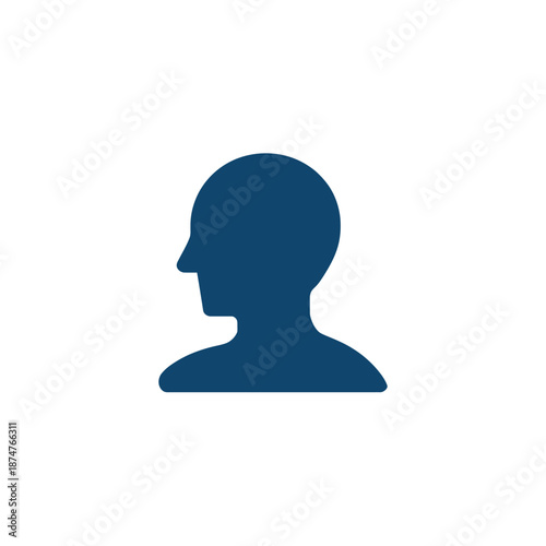 A blue silhouette of a man's head and shoulders on a white background