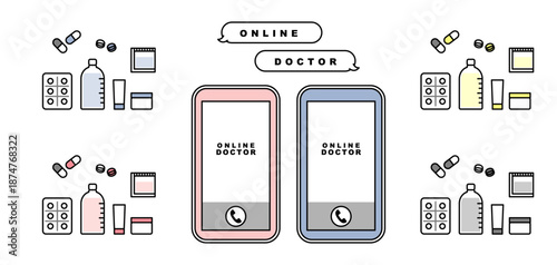 オンラインドクター、薬のアイコンセット