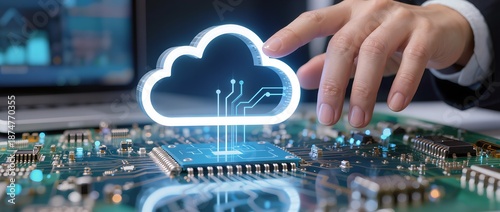 未来技術を象徴する仮想クラウド操作のビジネスシーン