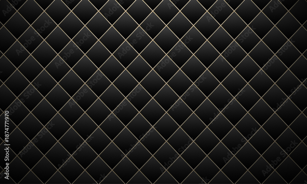 Fototapeta premium Luxury black quilted leather texture background with gold stitching