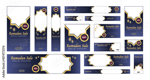 Set of ramadan sale banners. Elegant ramadan sale for social media. Modern social media advertising banner. Copy space for content promo product
