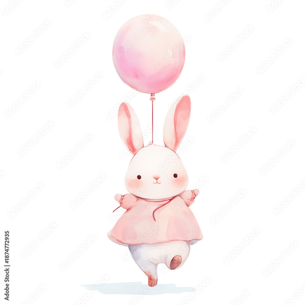 Obraz premium 幸せふわり空の旅、風船と春のひとときイラスト素材|笑顔があふれる可愛い雰囲気の背景におすすめ