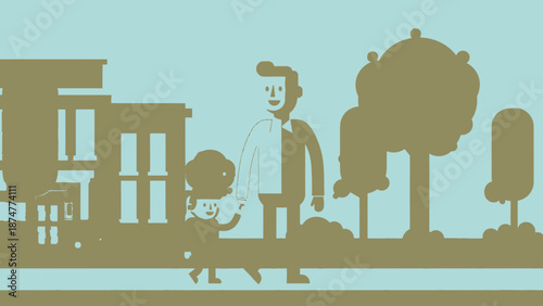 Happy father and child enjoying a stroll through the city