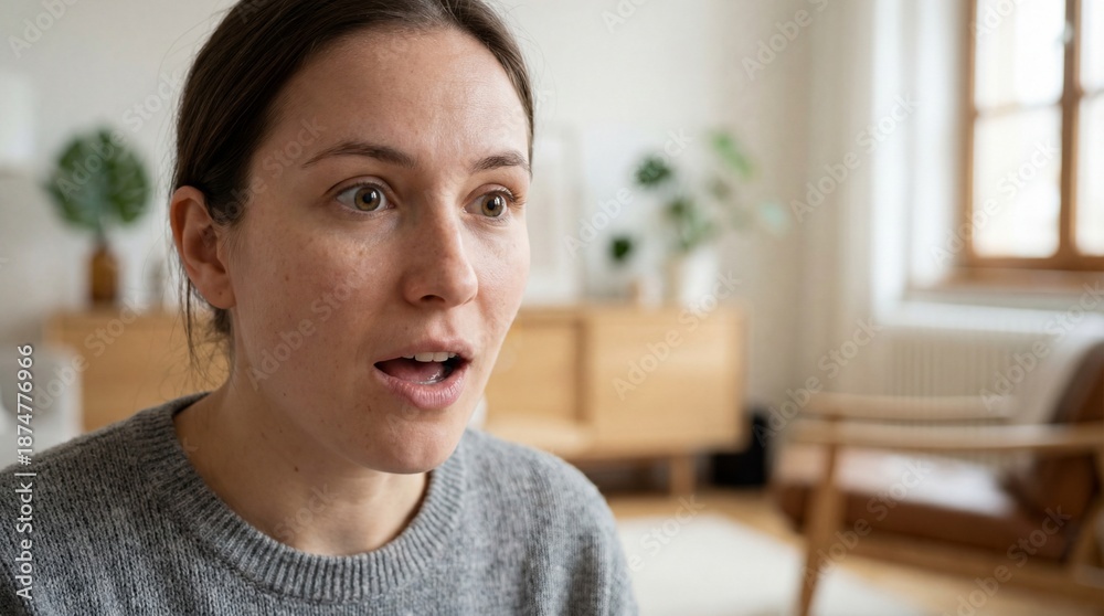 Fototapeta premium Surprised Young Adult Facial Expression in Close Up Portrait